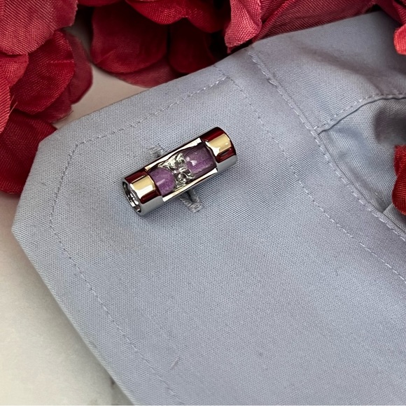Unique Silver Cylinder Purple Sand Hourglass Cufflinks - Picture 14 of 17